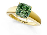 Yellow gold Fancy Green Cushion  Solitaire Diamond Ring with Tapered Band and Four-Prong Setting_50