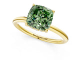 Yellow gold Fancy Green Cushion  Solitaire Diamond Ring with a Classic Band and Four-Prong Setting 1