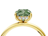 Yellow gold Fancy Green Cushion  Solitaire Diamond Ring with a Classic Band and Four-Prong Setting 4