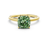 Yellow gold Fancy Green Cushion  Solitaire Diamond Ring with a Classic Band and Four-Prong Setting