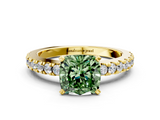 Yellow gold Fancy Green Cushion  Solitaire Diamond with Pavé Band and Four-Prong Setting_51