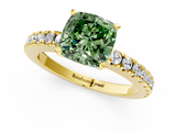 Yellow gold Fancy Green Cushion  Solitaire Diamond with Pavé Band and Four-Prong Setting_52