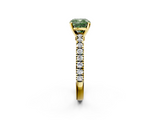 Yellow gold Fancy Green Cushion  Solitaire Diamond with Pavé Band and Four-Prong Setting_53