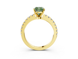 Yellow gold Fancy Green Cushion  Solitaire Diamond with Pavé Band and Four-Prong Setting_54