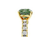 Yellow gold Fancy Green Cushion  Solitaire Diamond with Pavé Band and Four-Prong Setting_56
