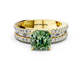 Yellow gold Fancy Green Cushion  Solitaire Diamond with Pave and Channel Set Band_42