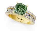 Yellow gold Fancy Green Cushion  Solitaire Diamond with Pave and Channel Set Band_43