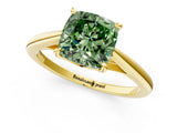Yellow gold Fancy Green Cushion  Solitaire Engagement Ring with Four-Prong Setting and Classic Band 3