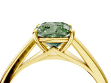 Yellow gold Fancy Green Cushion  Solitaire Engagement Ring with Four-Prong Setting and Classic Band
