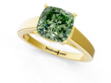 Yellow gold Fancy Green Cushion  Solitaire Engagement Ring with Four-Prong Setting and Tapered Band_4