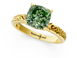 Yellow gold Fancy Green Cushion  Solitaire Engagement Ring with Scrollwork Band and Four-Prong Setting_131