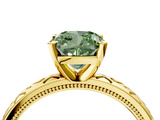Yellow gold Fancy Green Cushion  Solitaire Engagement Ring with Scrollwork Band and Four-Prong Setting_134