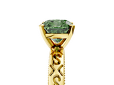 Yellow gold Fancy Green Cushion  Solitaire Engagement Ring with Scrollwork Band and Four-Prong Setting_135