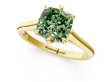 Yellow gold Fancy Green Cushion  Solitaire Engagement Ring with Six-Prong Setting and Classic Band 2