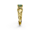 Yellow gold Fancy Green Cushion  Solitaire Filigree Engagement Ring with Halo and Prong Setting_70