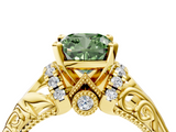 Yellow gold Fancy Green Cushion  Solitaire Filigree Engagement Ring with Halo and Prong Setting_72