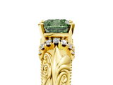 Yellow gold Fancy Green Cushion  Solitaire Filigree Engagement Ring with Halo and Prong Setting_73