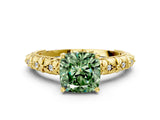 Yellow gold Fancy Green Cushion  Solitaire Floral Milgrain Engagement Ring_31