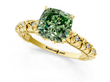 Yellow gold Fancy Green Cushion  Solitaire Floral Milgrain Engagement Ring_32
