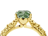 Yellow gold Fancy Green Cushion  Solitaire Floral Milgrain Engagement Ring_35