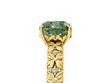 Yellow gold Fancy Green Cushion  Solitaire Floral Milgrain Engagement Ring_36