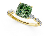 Yellow gold Fancy Green Cushion  Solitaire Marquise Side Stone Prong Setting Ring_46