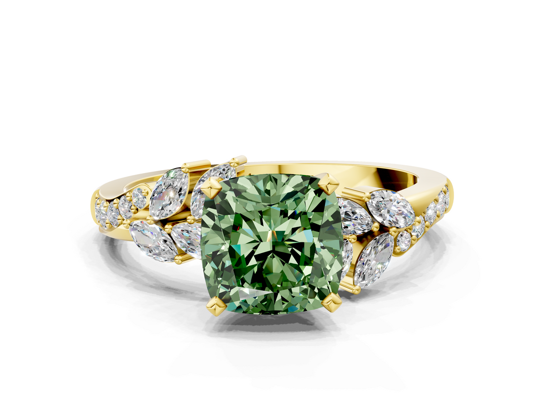 Yellow gold Fancy Green Cushion  Solitaire Marquise Twist Band with Six-Prong Setting_84