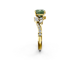 Yellow gold Fancy Green Cushion  Solitaire Marquise Twist Band with Six-Prong Setting_86