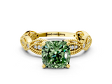 Yellow gold Fancy Green Cushion  Solitaire Milgrain Diamond Engagement Ring with Bezel and Marquise Band_54