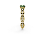 Yellow gold Fancy Green Cushion  Solitaire Milgrain Diamond Engagement Ring with Bezel and Marquise Band_56