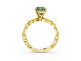 Yellow gold Fancy Green Cushion  Solitaire Milgrain Diamond Engagement Ring with Bezel and Marquise Band_57