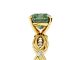 Yellow gold Fancy Green Cushion  Solitaire Milgrain Diamond Engagement Ring with Bezel and Marquise Band_59