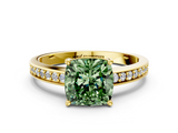 Yellow gold Fancy Green Cushion  Solitaire Pavé Band Prong Setting Ring_20