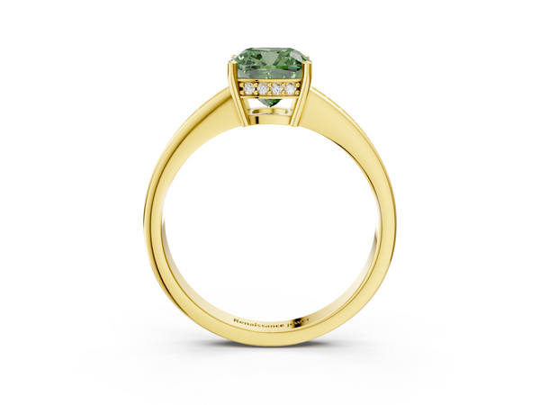 Yellow gold Fancy Green Cushion  Solitaire Pavé Band Prong Setting Ring