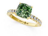 Yellow gold Fancy Green Cushion  Solitaire Pavé Band with Four-Prong Setting_146