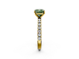 Yellow gold Fancy Green Cushion  Solitaire Pavé Band with Four-Prong Setting_147