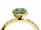 Yellow gold Fancy Green Cushion  Solitaire Pavé Band with Four-Prong Setting_149