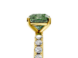 Yellow gold Fancy Green Cushion  Solitaire Pavé Band with Four-Prong Setting_150