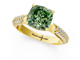 Yellow gold Fancy Green Cushion  Solitaire Pavé Diamond Engagement Ring with Four-Prong Setting_164