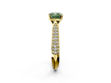 Yellow gold Fancy Green Cushion  Solitaire Pavé Diamond Engagement Ring with Four-Prong Setting_165