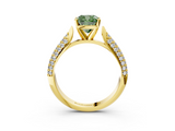 Yellow gold Fancy Green Cushion  Solitaire Pavé Diamond Engagement Ring with Four-Prong Setting_166