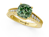 Yellow gold Fancy Green Cushion  Solitaire Pavé Diamond Milgrain Engagement Ring with Four-Prong Setting_4