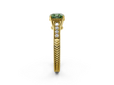Yellow gold Fancy Green Cushion  Solitaire Pavé Diamond Milgrain Engagement Ring with Four-Prong Setting_5
