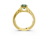 Yellow gold Fancy Green Cushion  Solitaire Pavé Diamond Milgrain Engagement Ring with Four-Prong Setting_6
