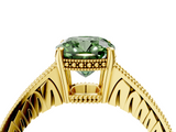 Yellow gold Fancy Green Cushion  Solitaire Pavé Diamond Milgrain Engagement Ring with Four-Prong Setting_7