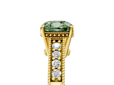 Yellow gold Fancy Green Cushion  Solitaire Pavé Diamond Milgrain Engagement Ring with Four-Prong Setting_8