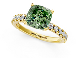 Yellow gold Fancy Green Cushion  Solitaire Pave Diamond Engagement Ring with Four-Prong Setting_348