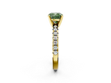 Yellow gold Fancy Green Cushion  Solitaire Pave Diamond Engagement Ring with Four-Prong Setting_349