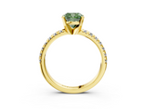 Yellow gold Fancy Green Cushion  Solitaire Pave Diamond Engagement Ring with Four-Prong Setting_350