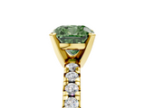 Yellow gold Fancy Green Cushion  Solitaire Pave Diamond Engagement Ring with Four-Prong Setting_352